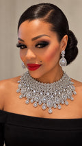 Model wearing the Éclat Impérial necklace and matching earrings