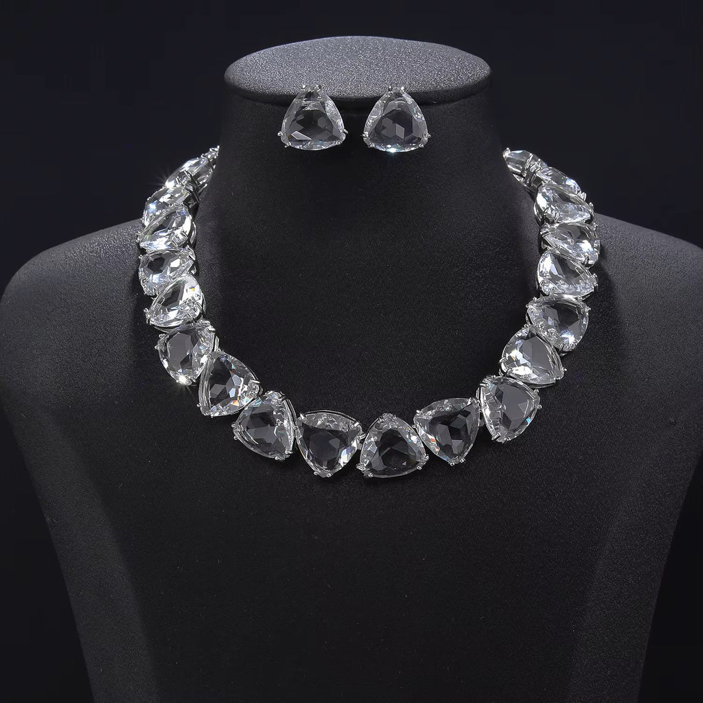 Éclat Trillion silver cubic zirconia necklace and earrings – Aura Jewels