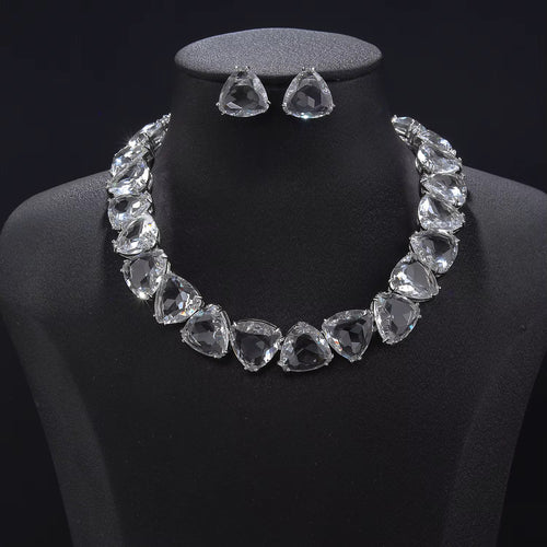 Éclat Trillion silver cubic zirconia necklace and earrings – Aura Jewels