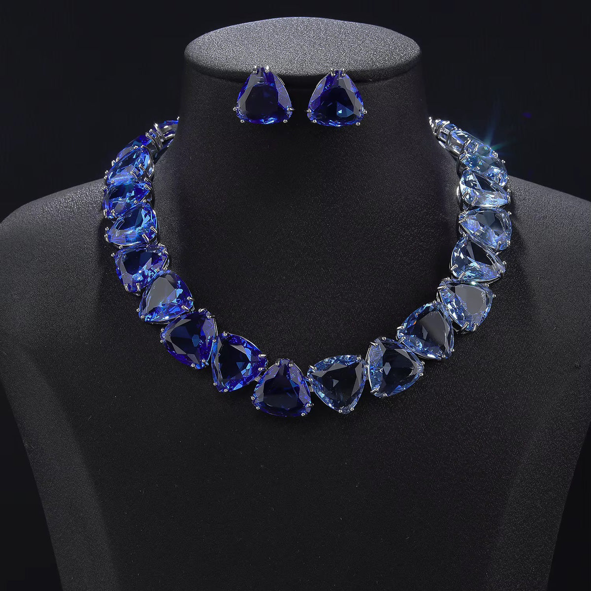 Éclat Trillion blue cubic zirconia necklace and earrings – Aura Jewels