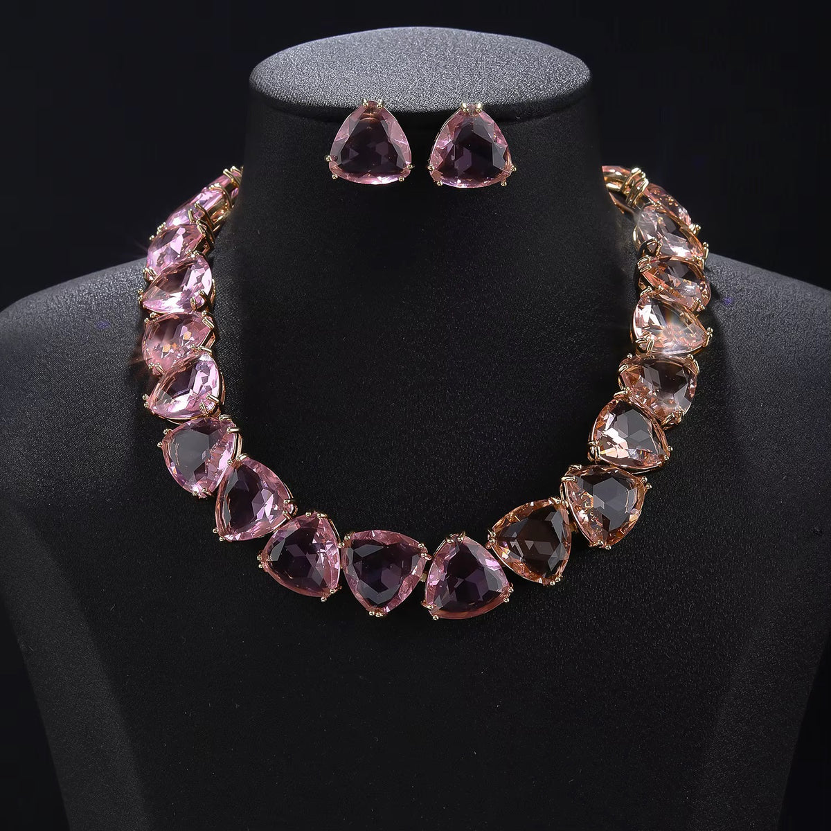 Éclat Trillion pink cubic zirconia necklace and earrings – Aura Jewels