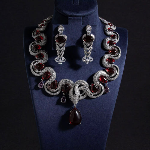 Deep red Éclat Royal necklace and matching earrings – Aura Jewels